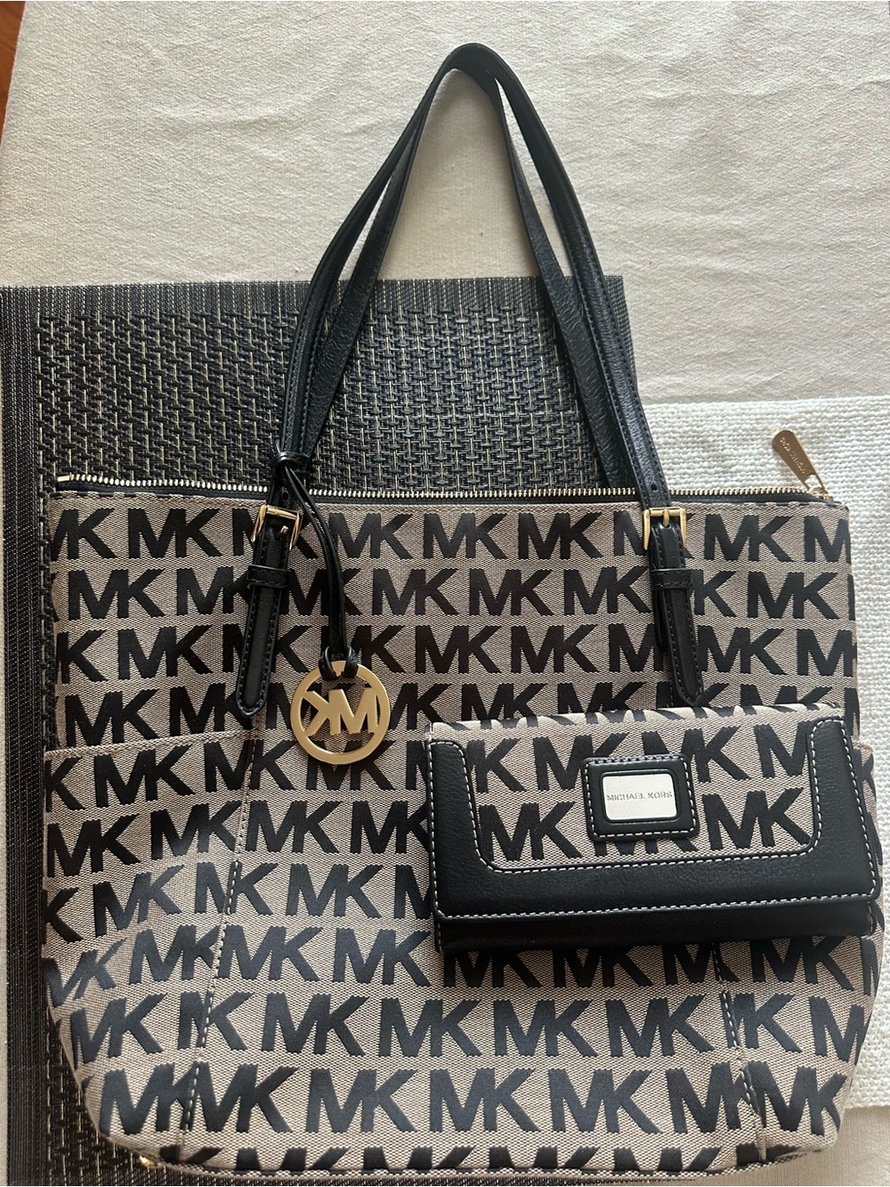 Michael Kors Black Logo Tote Bag with Matching Wallet